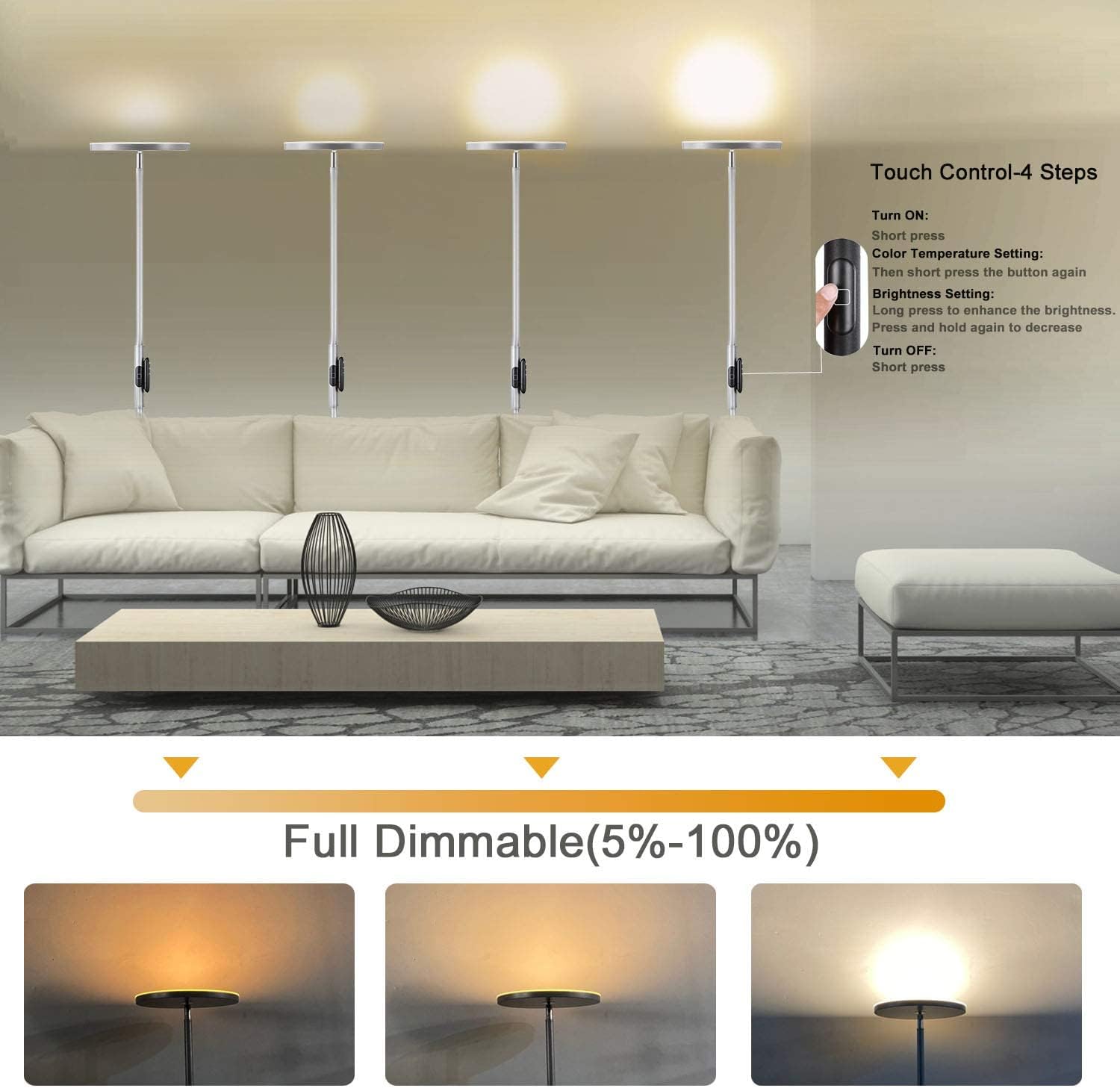 JOOFO Floor Lamp,30W/2400LM Sky LED Modern Torchiere 3 Color Temperatures Super Bright Floor Lamps-Tall Standing Pole Light with Remote &…