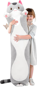 Mewaii Long Cat Plush 5 Sizes, 120% Extra Filling Giant Plushness Kids Body Pillow, Kawaii Cute Grey Cat Stuffed Animals Plushies, Big Long…