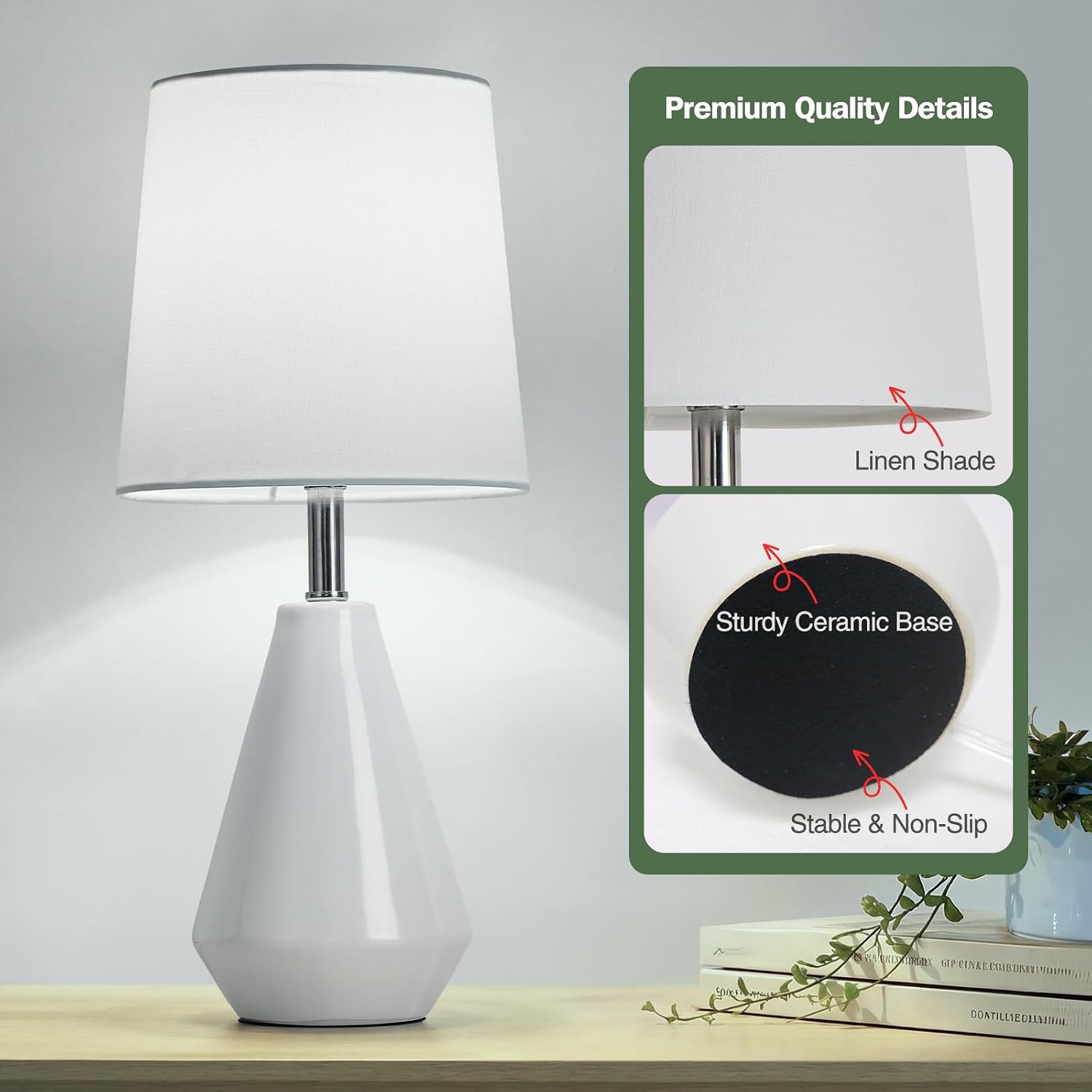 Small Bedside Table Lamp for Bedroom-Reading Desk Lamp Set of 2, with 3 Color Temperatures,15.5" Nightstand Ceramic Lamp with Fabric Shade…