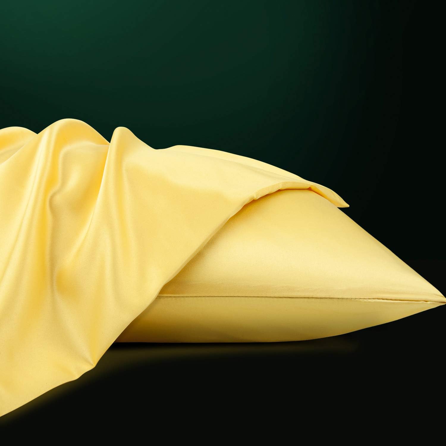 Ntbay Zippered Satin Pillow Cases for Hair and Skin, Luxury Queen Hidden Zipper Pillowcases Set of 2, 20x30 Inches, Yellow 30 Inches