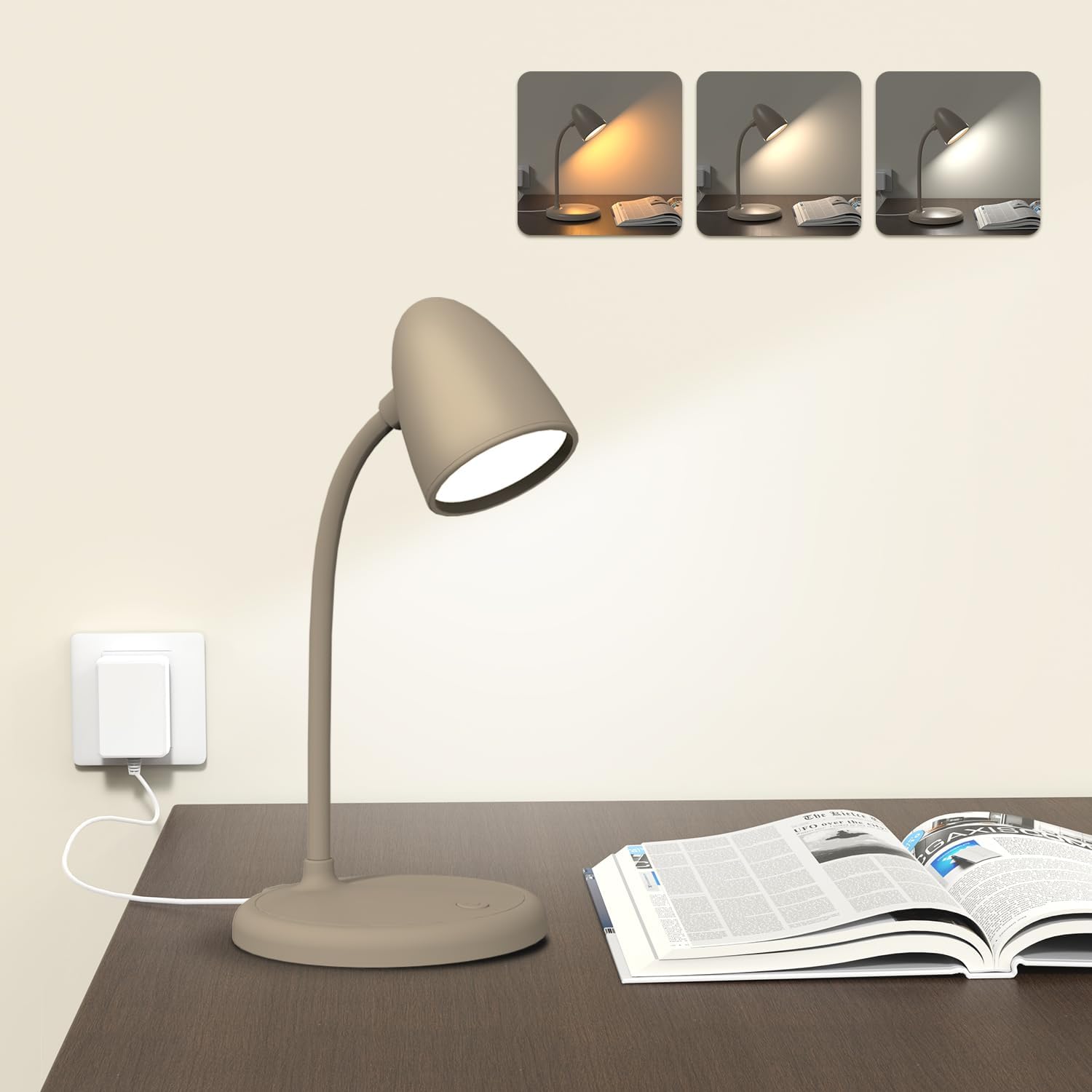 LED Desk Lamp for Home Office,3 Light Colors, Table Lamp, Dimmable Reading Light for Bedside Small Desk Lamp for College Dorm Room, Bedroom…