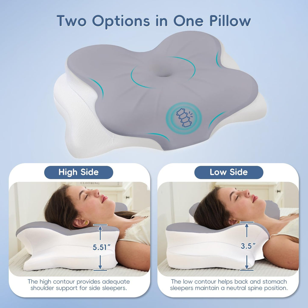 FyovaHome Cervical Neck Pillow, Ergonomic Memory Foam Pillows for Neck with Breathable Pillowcase, Adjustable Contour Neck Support Pillow f…