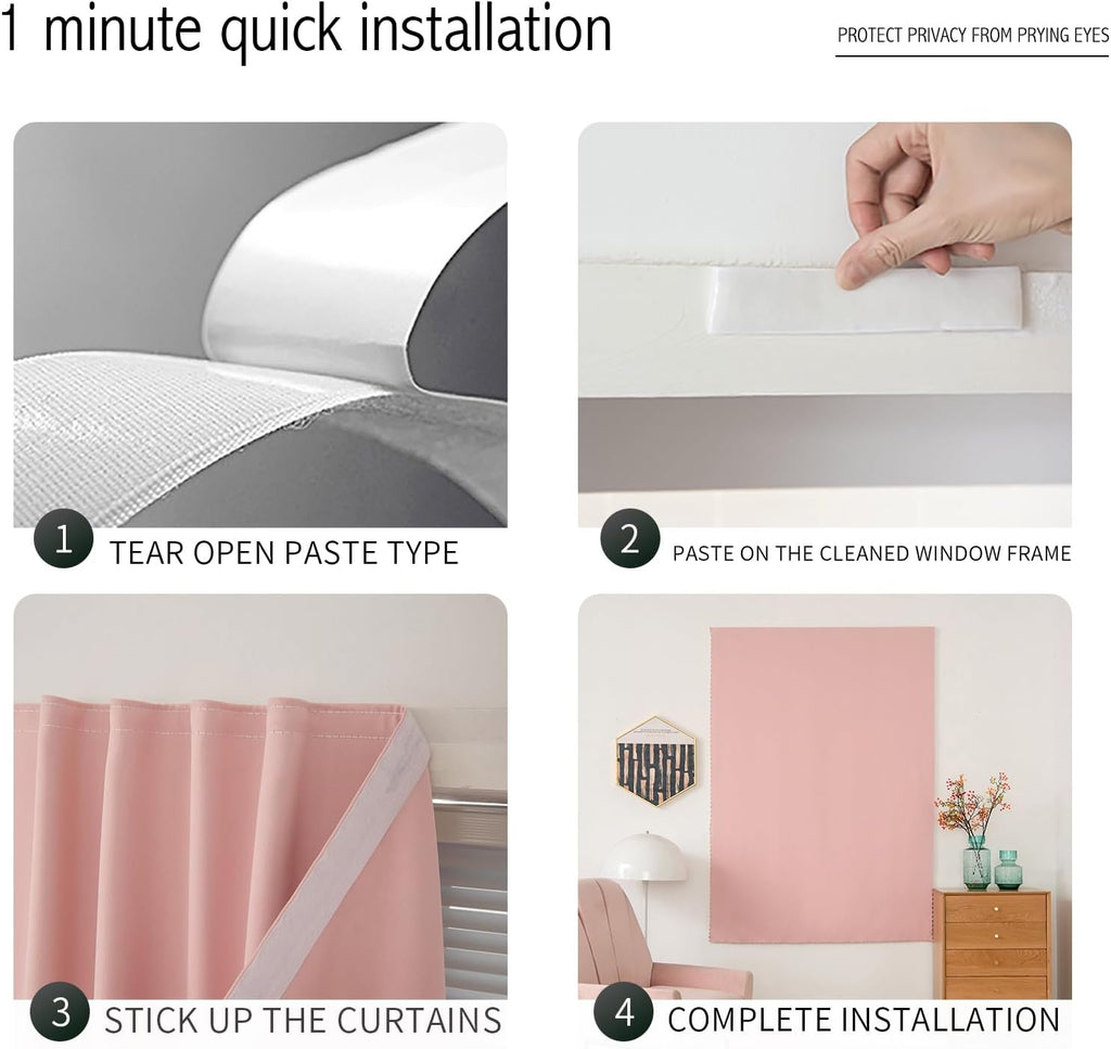 Self Adhesive Blackout Curtains- Stick on Curtains Shades Window Blinds Curtains No Rod Needed Easy to Hang Curtain, Use for Bedroom…