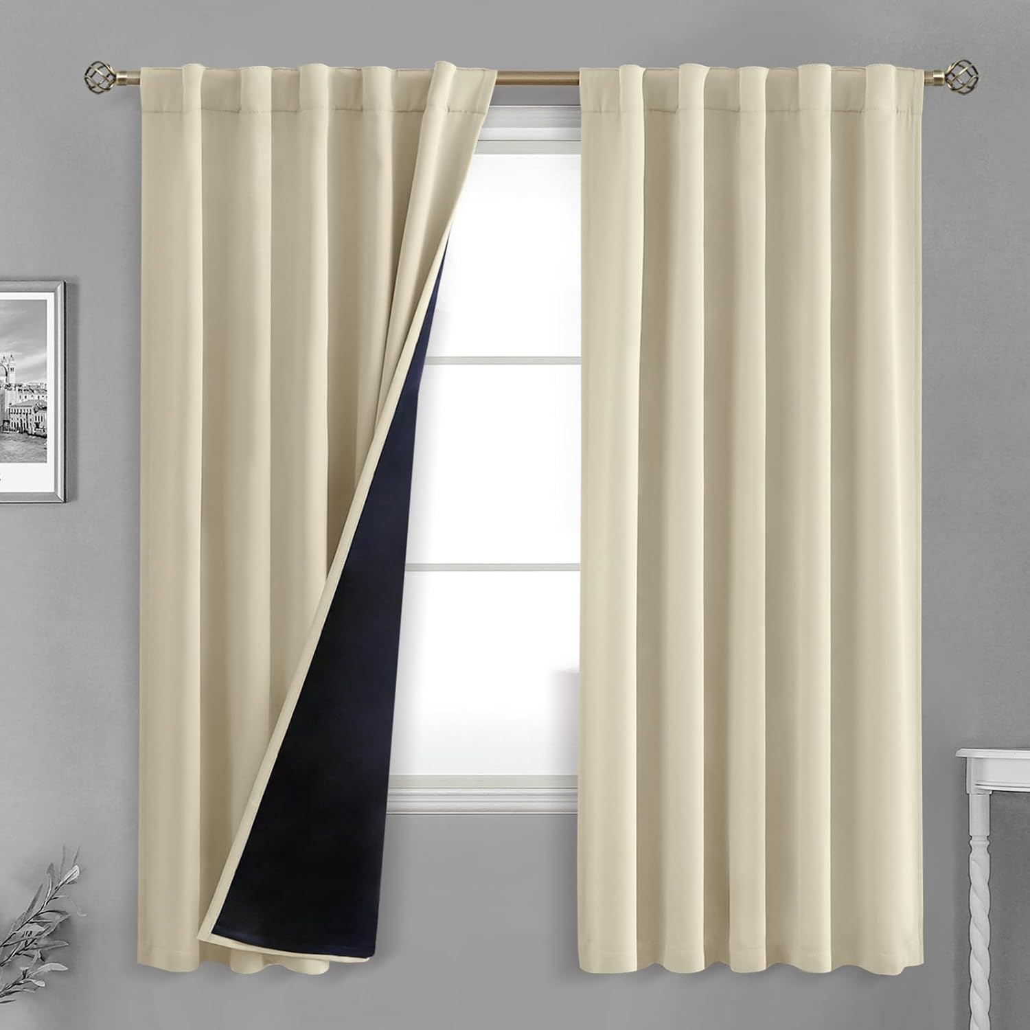 BGment Beige Full Blackout Curtains with Thermal Insulation Liner Curtains 72 Inches Long, Rod Pocket and Back Tab Double Layer Room…