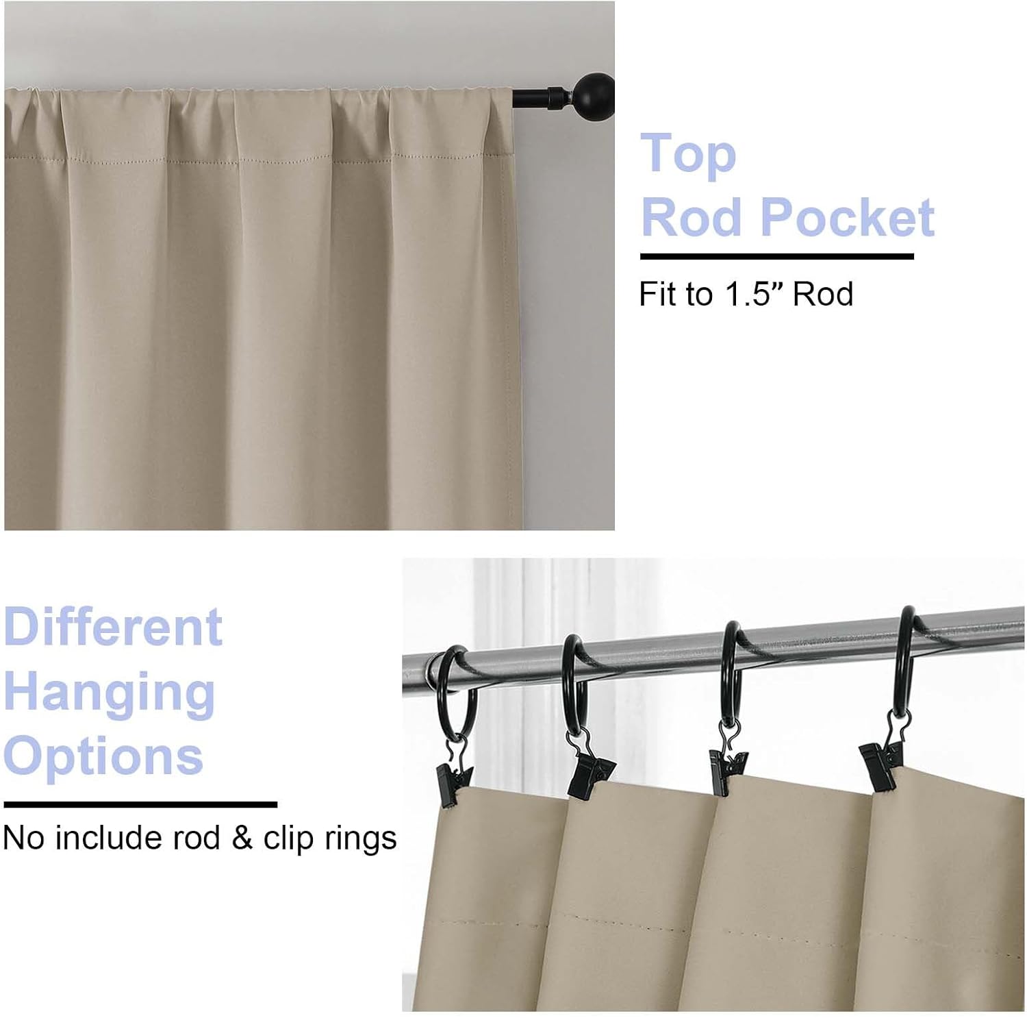 Simplebrand Ava Biscotti Beige Blackout Curtains for Bedroom 96 Inches Long 2 Panels, Solid Thermal Insulated, Energy Saving Nursery Window…