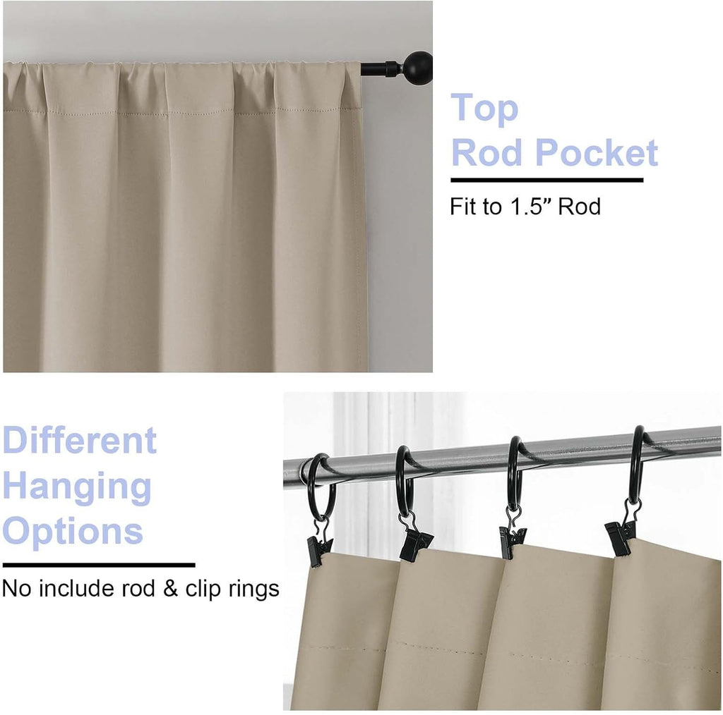 Simplebrand Biscotti Beige Blackout Curtains for Bedroom 102 Inches Long 2 Panels, Solid Thermal Insulated, Energy Saving Living Room Windo…