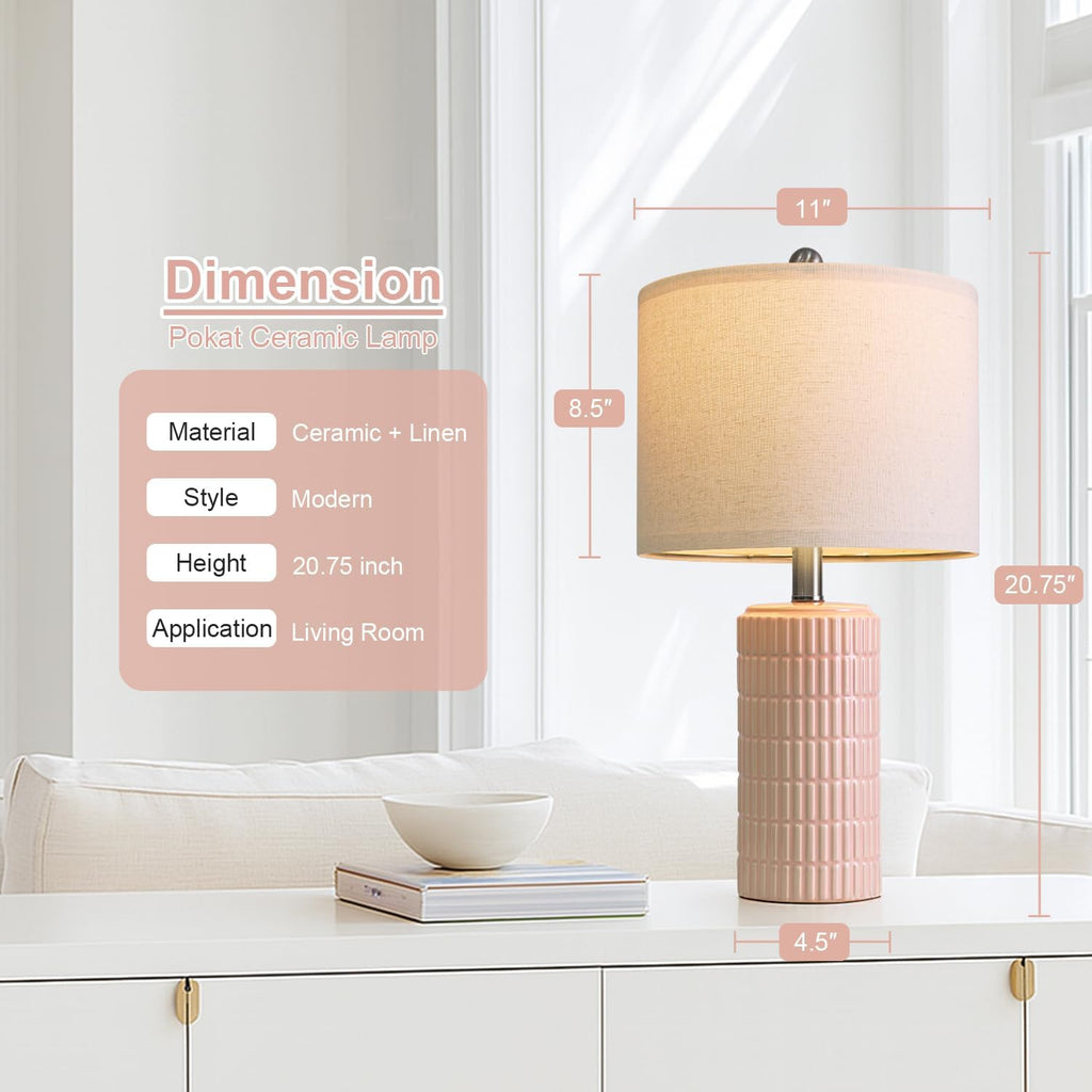 PoKat 20.75" Pink Ceramic Table Lamps Set of 2, Small Modern Bedroom Lamps for Girls Room, Bedside Lamps for Night Stands, Cute Lamps for…