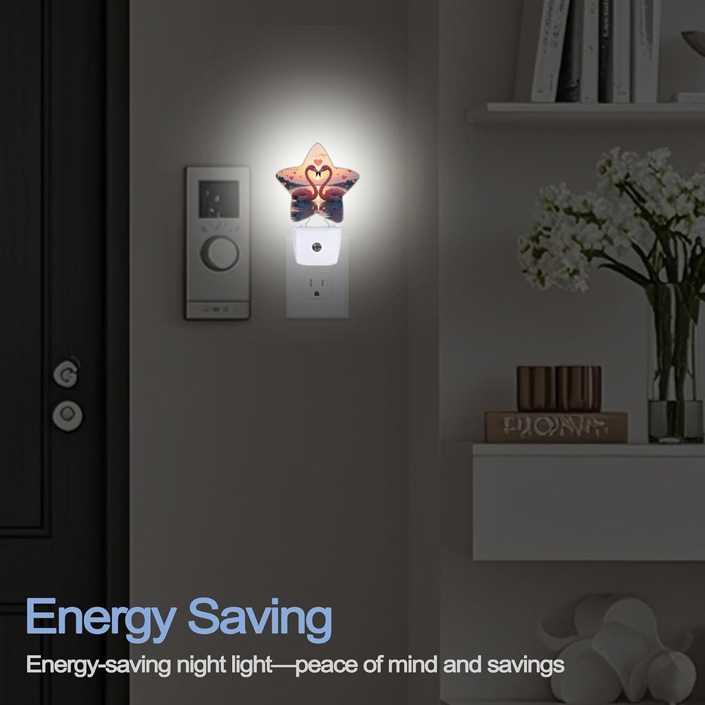 Snowmolle Beach Flamingos Night Lights Plug Into Wall, Romantic Love Heart Star Night Light for Kids, Nightlight with Dusk to Dawn Smart Sens…