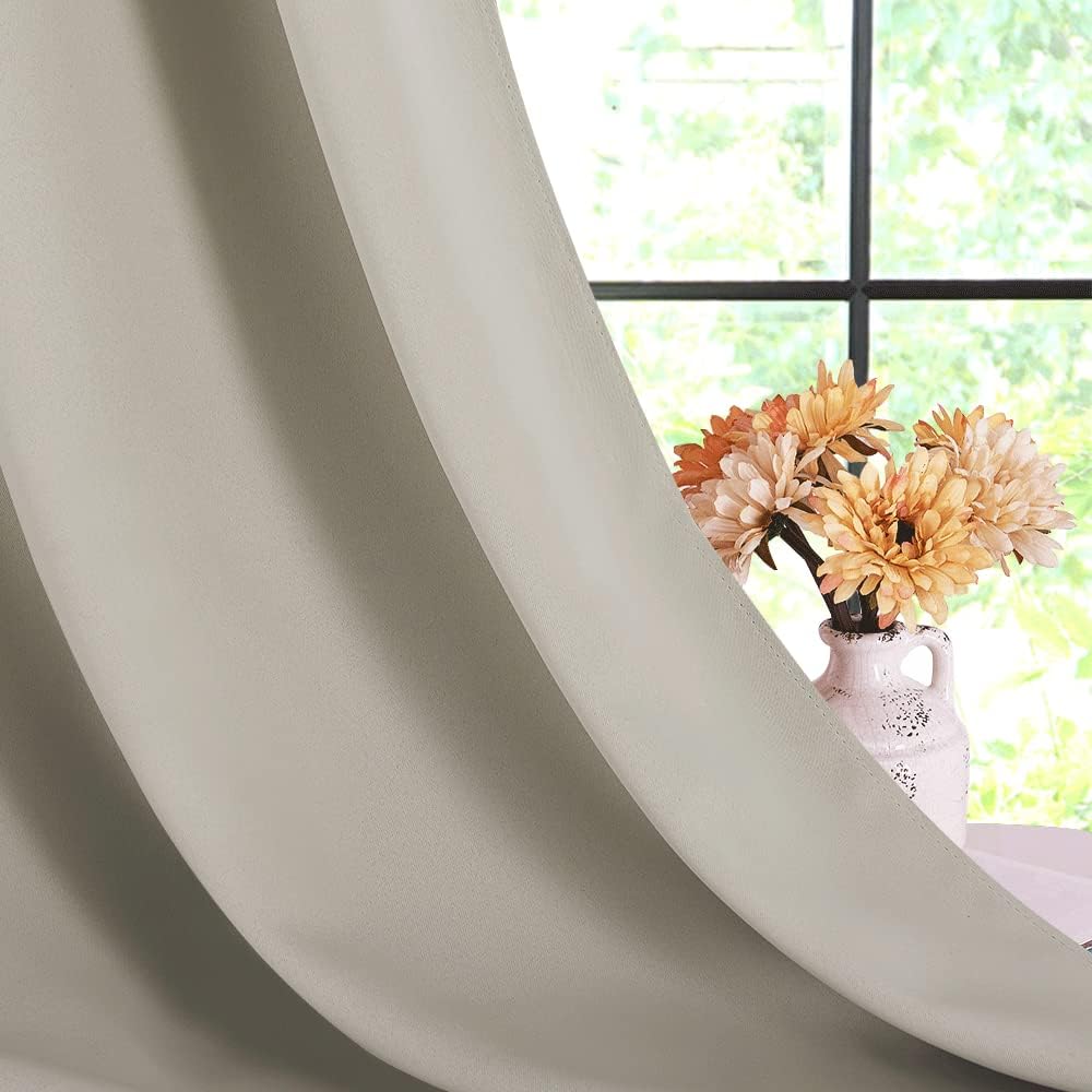 NICETOWN Kitchen Curtains, Short Curtains for Bedroom Windows, Natural, 42" W by 60" L, 1 Pair, Thermal Insulated Room Darkening Curtain…