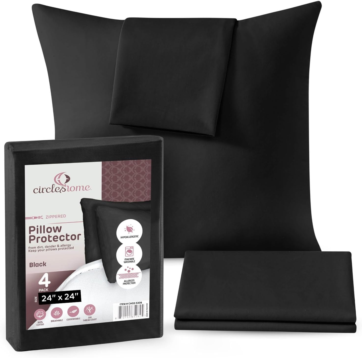 CIRCLESHOME Throw Pillow Protectors - 100% Cotton Breathable Pillowcases - 24 X 24 Square Pillowcases - Protects Pillows from Dirt, Dust…