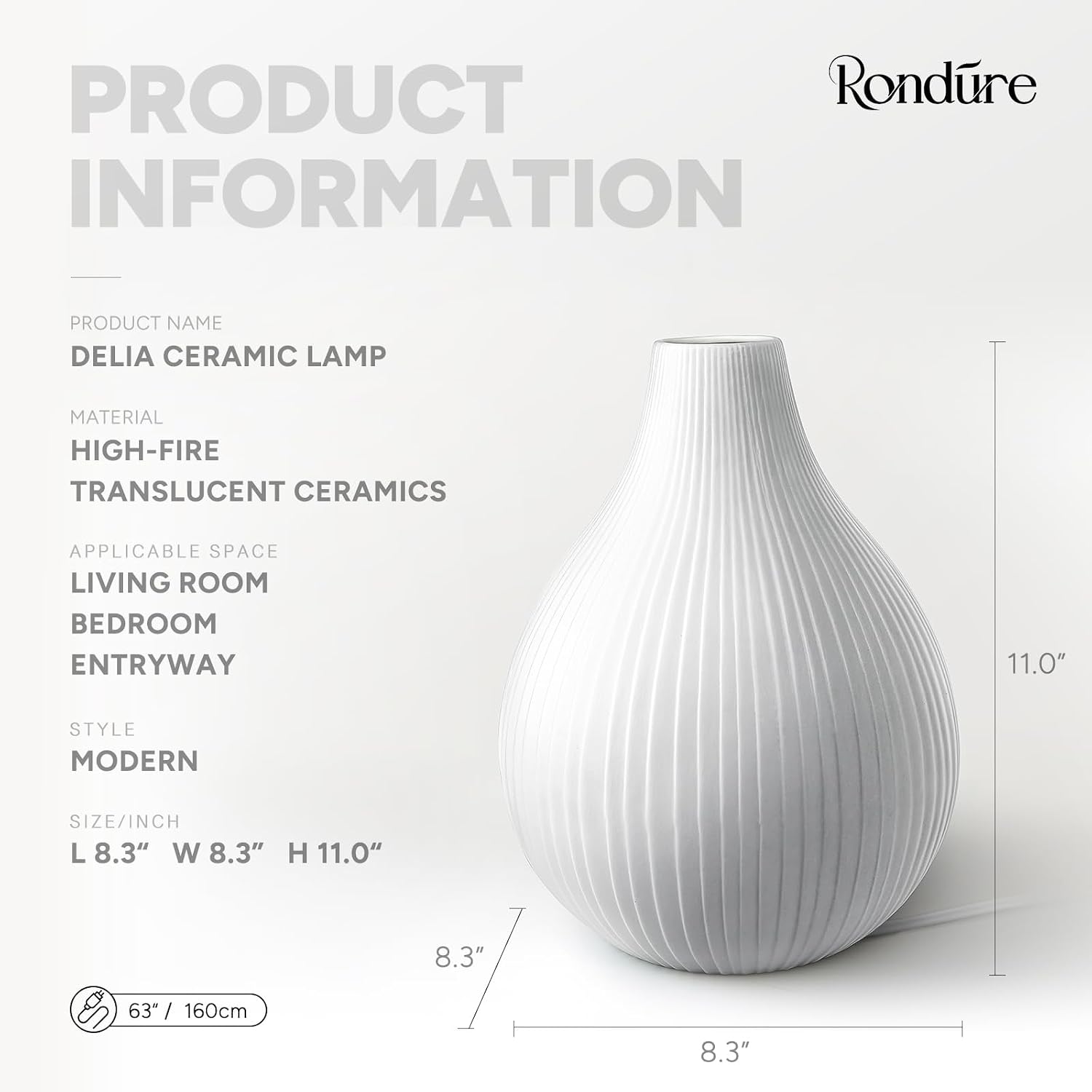RONDURE 11.0" Modern Ceramic Table Lamp, Fully Dimmable Modern Bedside Lamps for Bedroom, Living Room and Nightstand, White Translucent…
