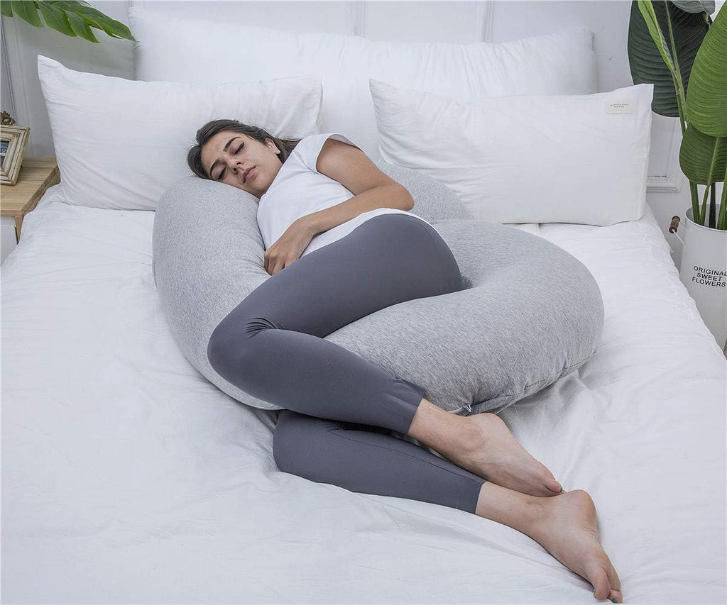 1 MIDDLE ONE Pregnancy Pillow, C Shaped Full Body Pillow for Maternity Support, Pregnant Women Sleeping Pillow with Jersey Cover (Light…