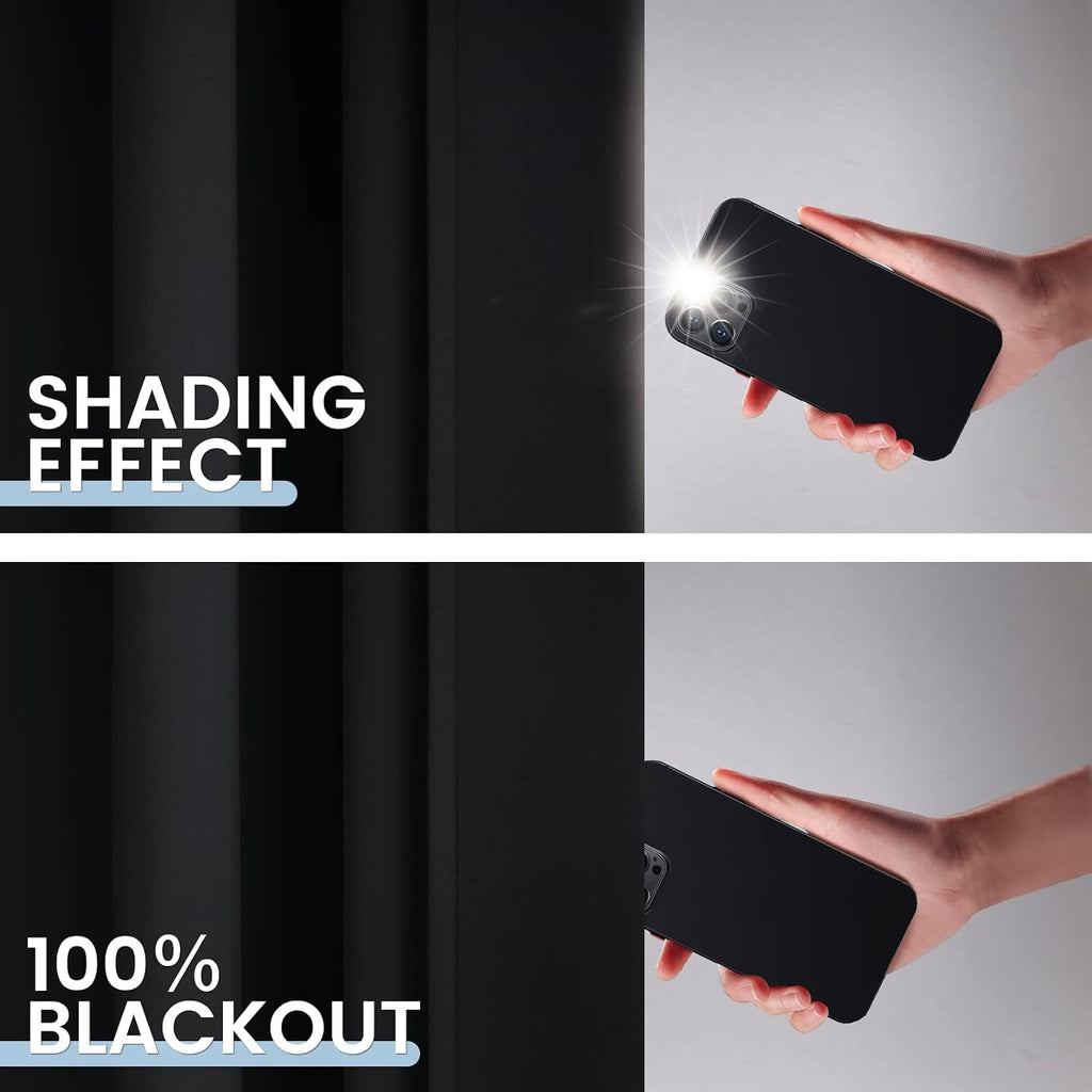 SimpleHome 100% Blackout Curtains for Bedroom, Thermal Insulated Grommet Window Drapes Room Darkening Black Curtains for Living Room with Bl…