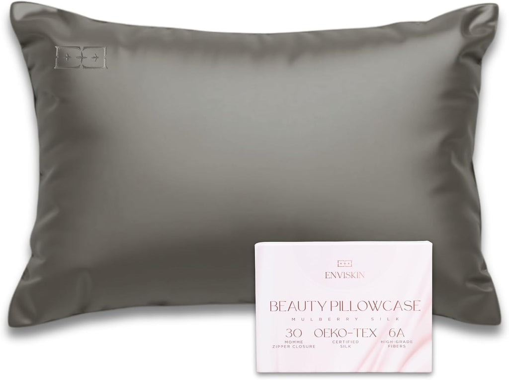 100% Mulberry Silk Pillowcase Infused with Silver Ions - Pure 30 Momme Grade 6A Fibers for Beautiful Skin and Hair - Cooling Pillow Case…