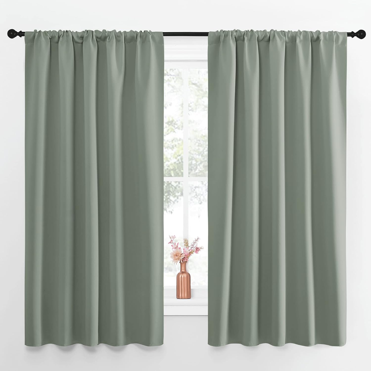 NICETOWN Window Curtains Blackout Drapes - Thermal Insulated Solid Rod Pocket Blackout Curtains/Draperies for Living Room (Greyish Green…