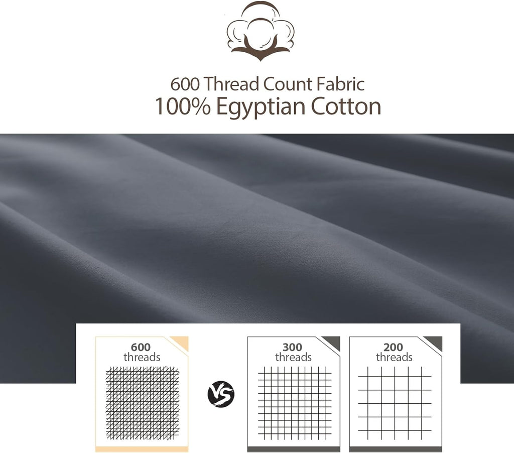ShunjieHome 100% Egyptian Cotton Pillow Protectors Set of 4, 600 Thread Count Standard Size Bed Pillow Cases with Zipper, Sateen Weave Cooli…