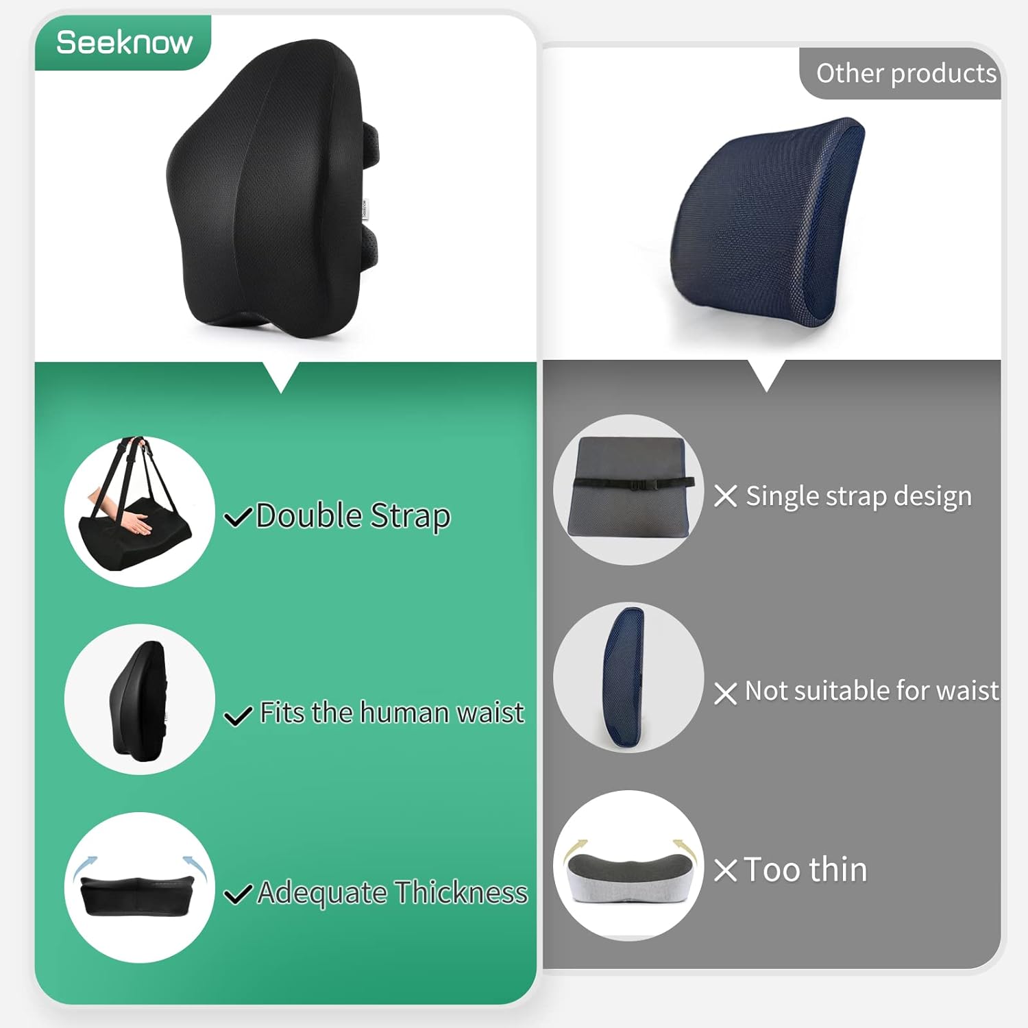 Seeknow-US Lumbar Support Pillow for Office Chair Back Support Pillow for Chair Car Seat Back Support Ergonomic Back Chair Pillow Desk Chai…