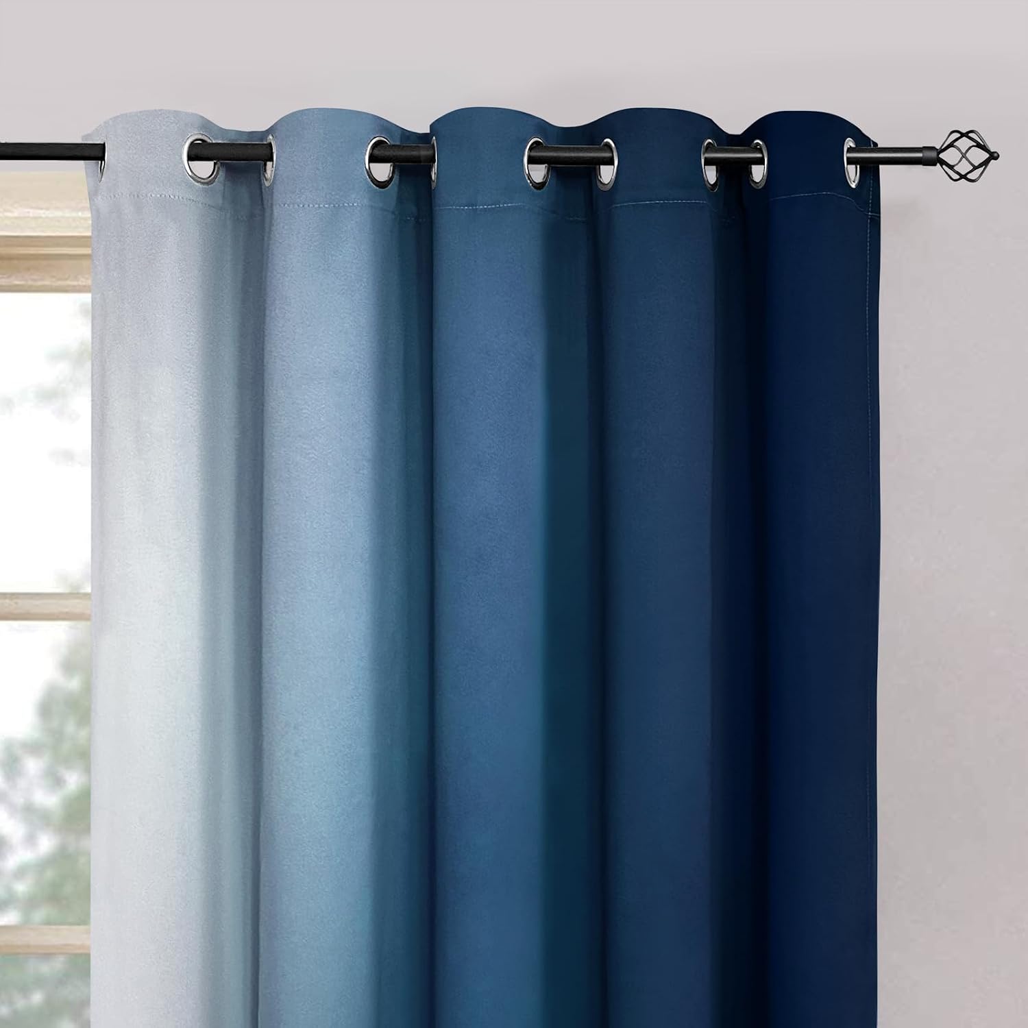 Yakamok Blue Ombre Curtains Room Darkening Grommet Curtains for Bedroom, Light Blocking Thermal Insulated Window Drapes for Living Room(2 P…