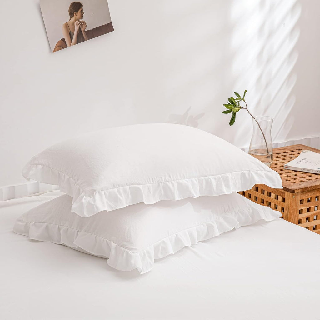 Merryword White Pillowcases, Cute Pillowcases, Offwhite Standard Pillowshams Set of 2, Solid Ruffled Fringe Pillowcases, White Shabby Chic…