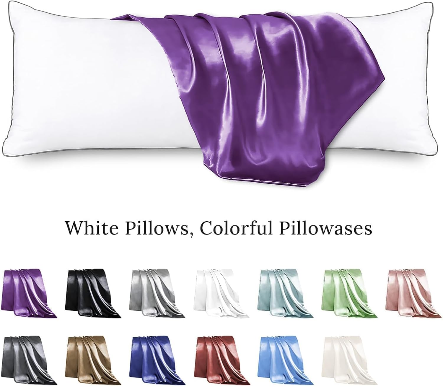 Huxmeyson Body Pillow with Satin Pillowcase, Body Pillow for Adults, Removable Cover, (20"x54") 1 count