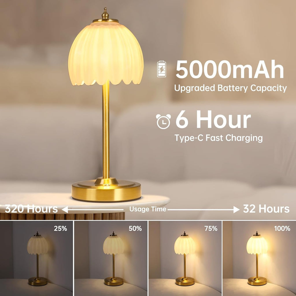 Shenmoyl Set of 2 Tulip Table Lamp with 5000mAh Battery & Touch Control, Cordless Table Lamp with 3 Colors, Dimmable Rechargeable Table…