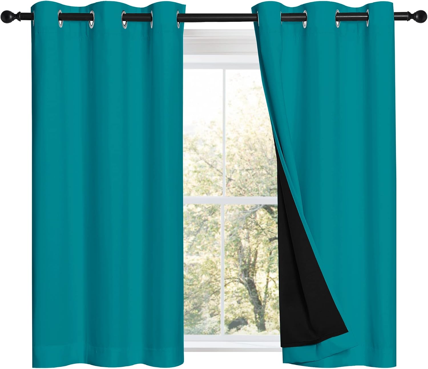Nicetown Peacock Teal 100% Blackout Curtains 45 inches Long, 2 Thick Layers Completely Blackout Window Treatment Thermal Insulated Lined Dr…