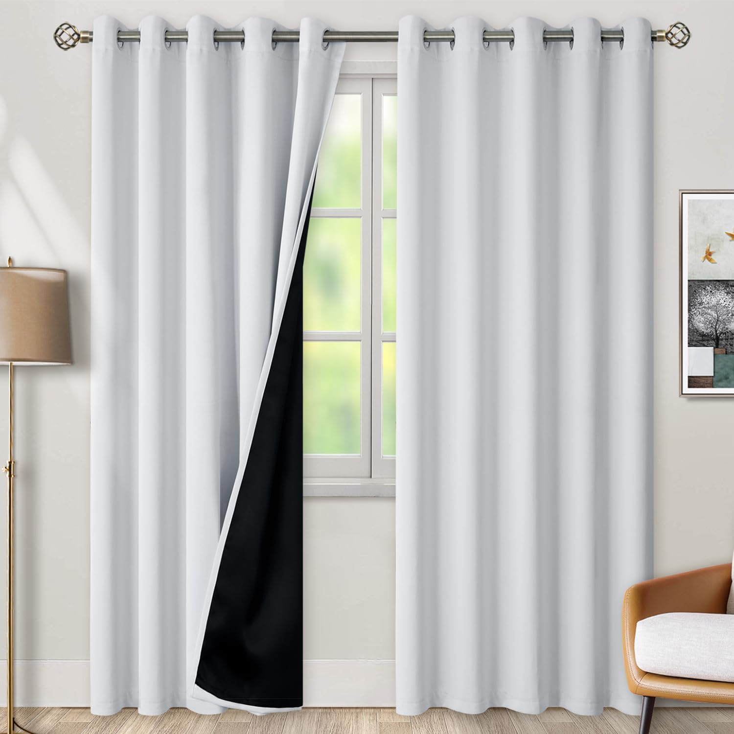 BGment Greyish White 100% Blackout Curtains for Living Room 84 Inch Length 2 Panels, Thermal Insulated Full Light Blocking Energy Save Wind…
