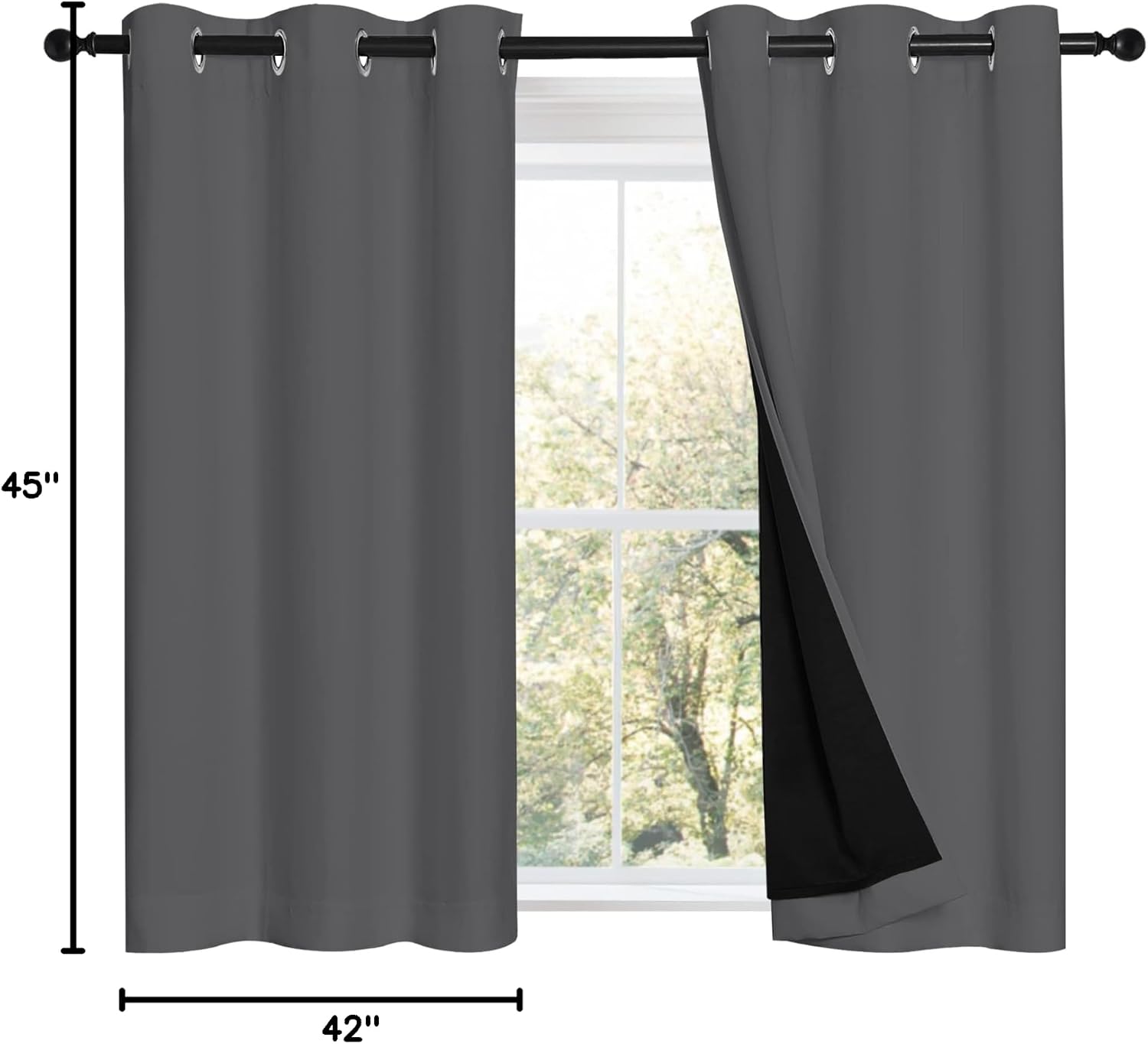 Nicetown Grey 100% Blackout Room Warming Curtains 45 inches Long, Thermal Insulated Full Blackout 2-Layer Lined Curtains, Energy Efficiency…