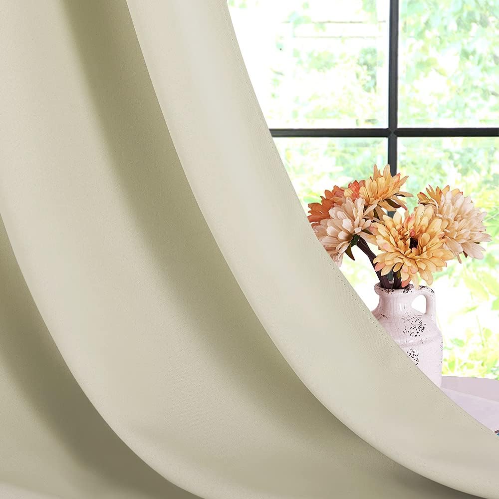 NICETOWN Room Darkening Draperies Window Curtain Panels, Thermal Insulated Grommet Room Darkening Curtains for Bedroom (Beige, 2 Panels…