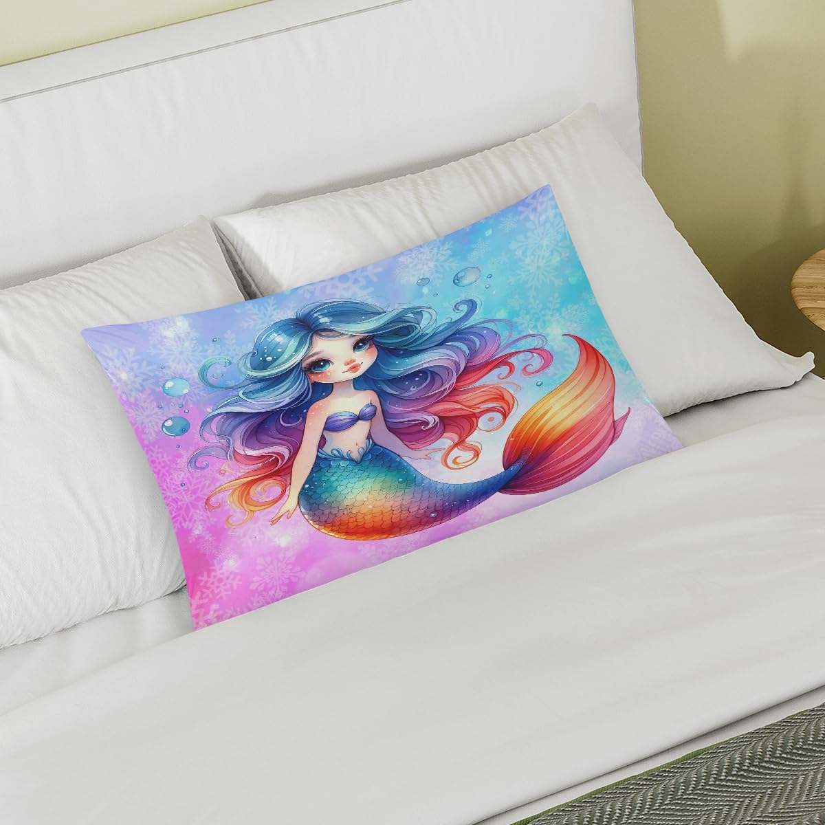 Mermaid Beautiful Rainbow Satin Silk Pillowcase for Hair and Skin Pillow Cases Queen Size Soft Silk Pillow Case with Envelope Closure…