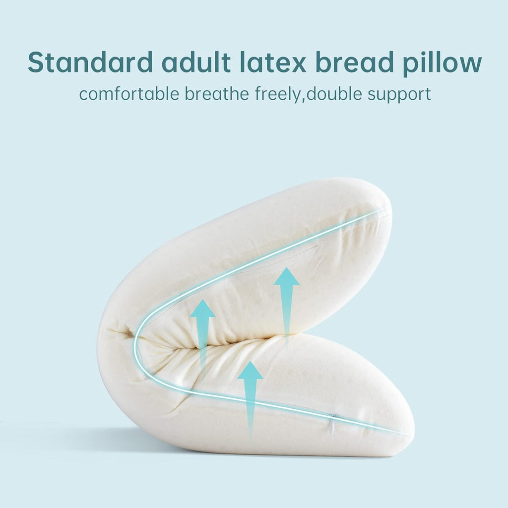 Kiss Dream Talalay Latex Pillow, Medium Firm Support for Neck and Shoulder, Bread Shaped Cooling Bed Pillow with Cotton Cover, Oeko-TEX Ce…
