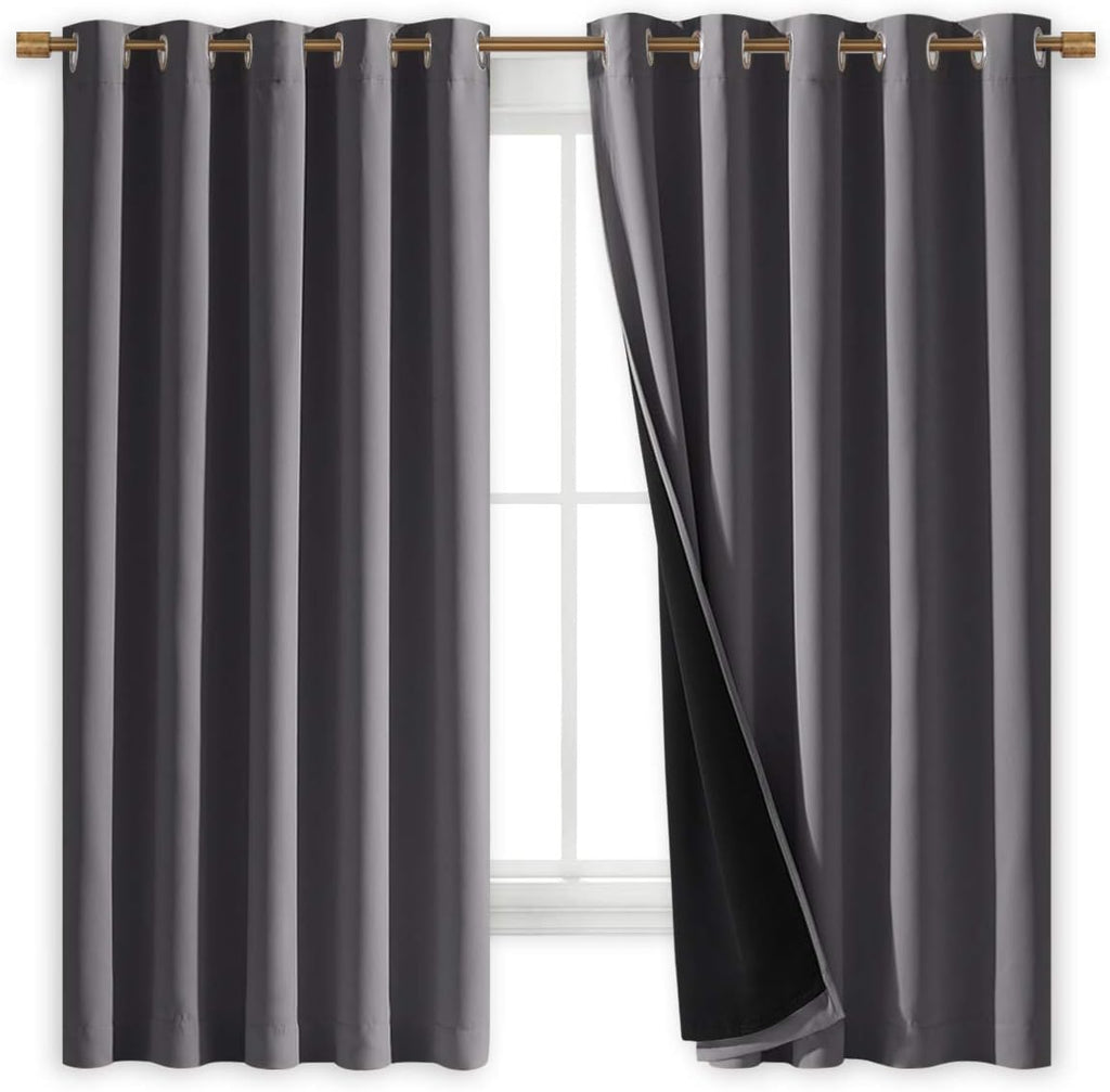 Nicetown 100% Blackout Curtains with Black Liners, Thermal Insulated Full Blackout 2-Layer Lined Drapes, Energy Efficiency Window Draperies…