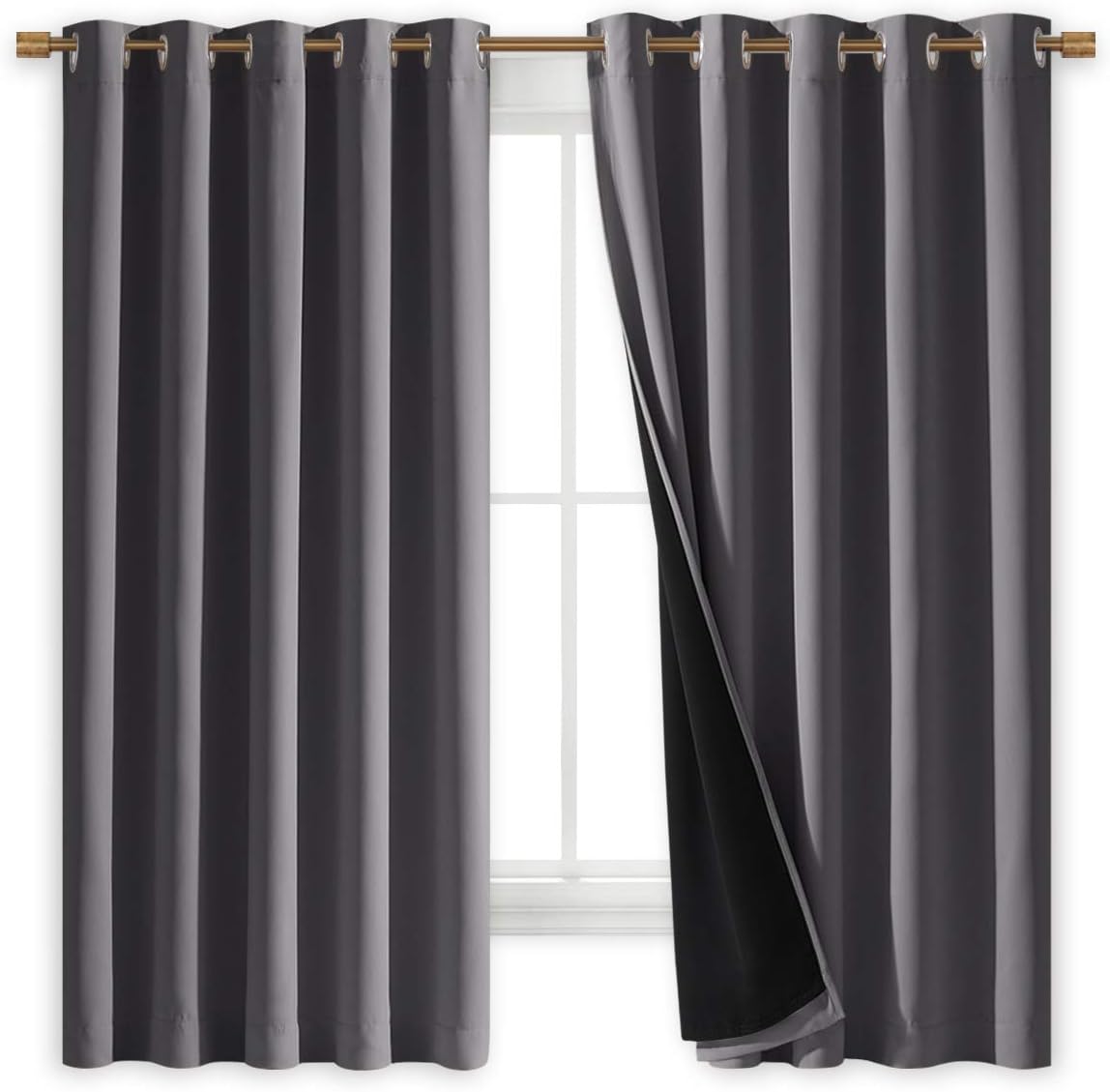 Nicetown 100% Blackout Curtains with Black Liners, Thermal Insulated Full Blackout 2-Layer Lined Drapes, Energy Efficiency Window Draperies…