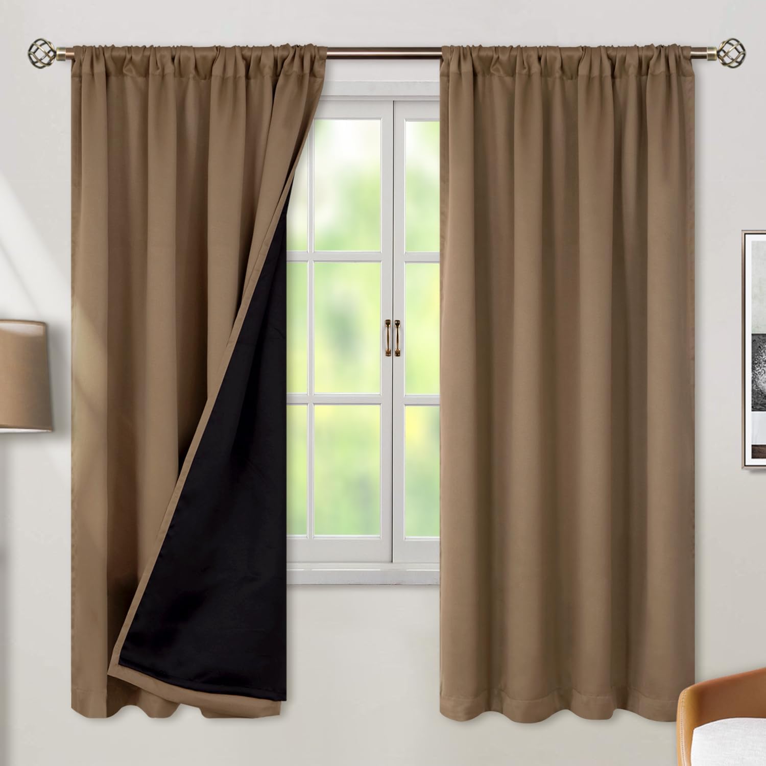 BGment 100% Room Darkening Thermal Insulated Blackout Curtains 72 Inches Long with Liner, Rod Pocket and Back Tab Double Layer Noise…