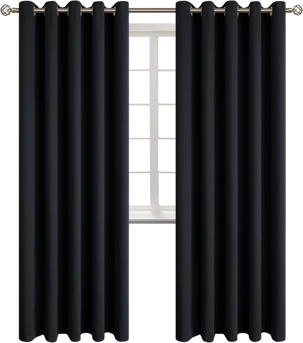 BGment Blackout Curtains - Grommet Thermal Insulated Room Darkening Bedroom and Living Room Curtain, Set of 2 Panels (70 x 84 Inch, Black)…