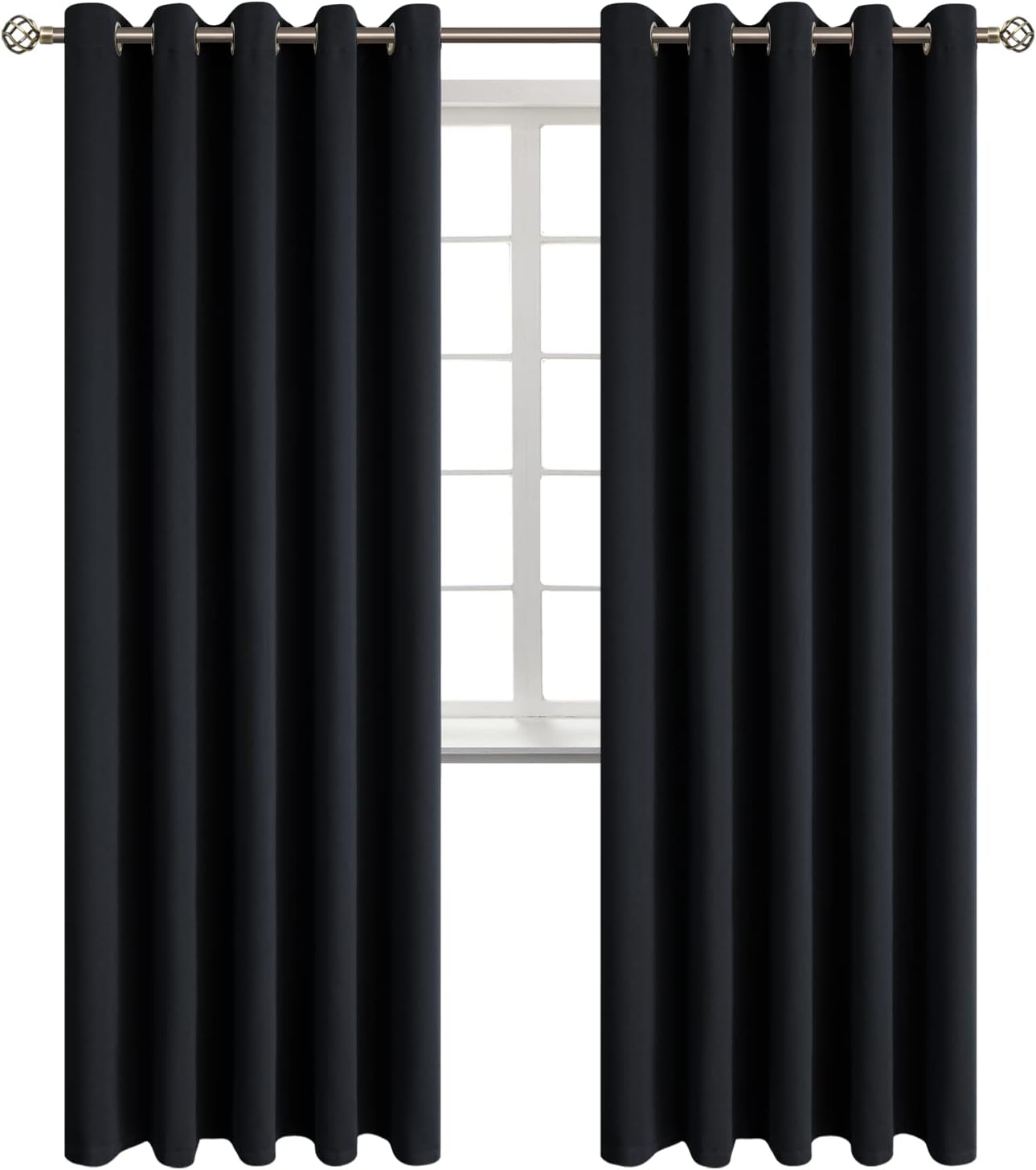 BGment Blackout Curtains - Grommet Thermal Insulated Room Darkening Bedroom and Living Room Curtain, Set of 2 Panels (70 x 84 Inch, Black)…