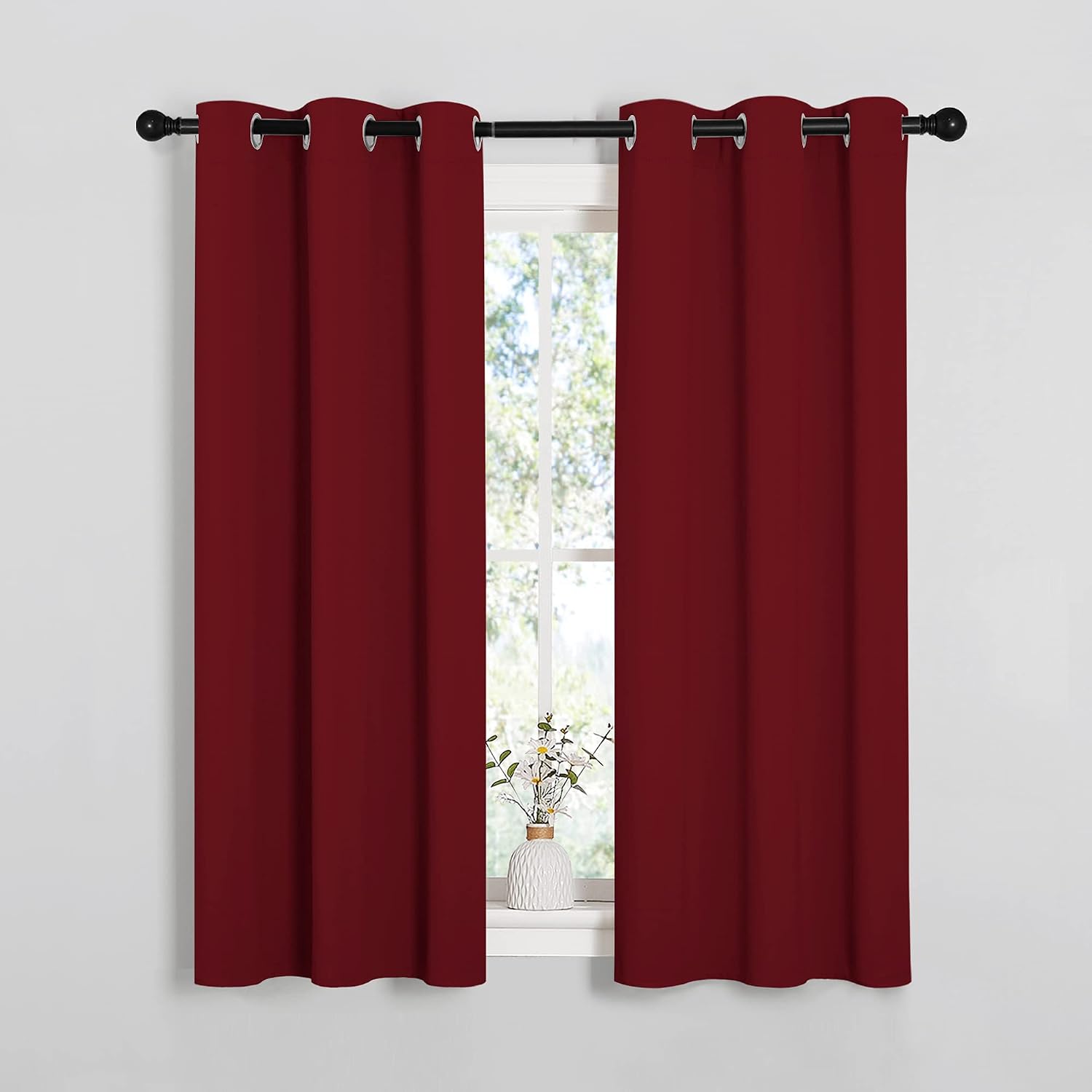 NICETOWN Christmas Burgundy Bedroom Curtains Blackout Draperies, Decorations Thermal Insulated Solid Grommet Top Blackout Drapes for Cafe…