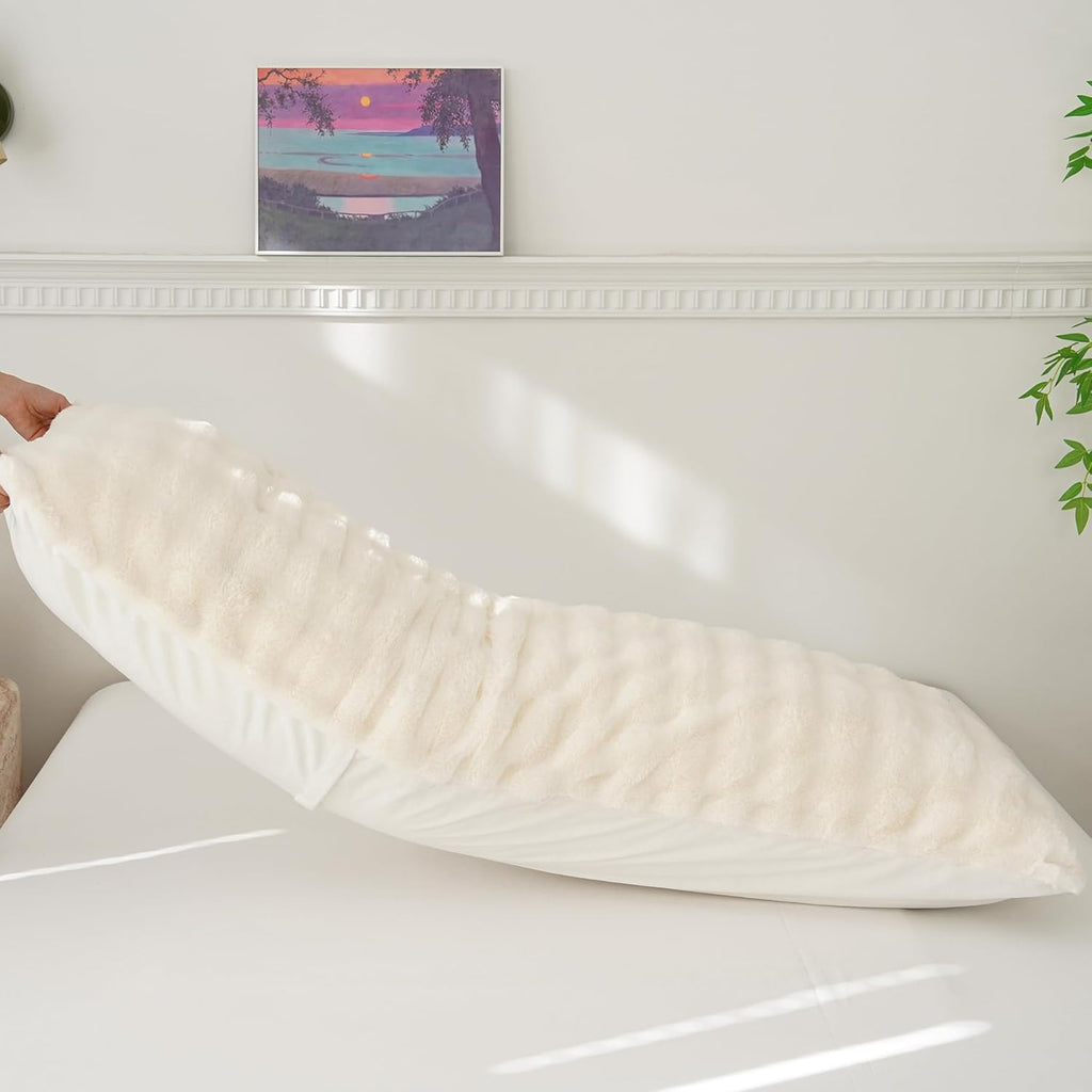 Memfydu Full Body Pillow with Fluffy Bubble Waffle Carved Faux Fur Removable Cover, Long Bed Pillow Adult 20x54 Inches for Side Sleeper and…