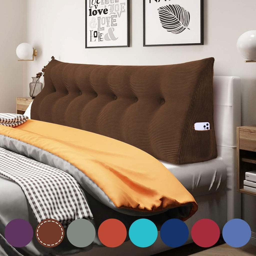 WOWMAX 100% Cotton Corduroy Headboard Pillow – King Size Back Support Reading Wedge for Bed & Daybed, Plush Handmade Bolster Cushion with…