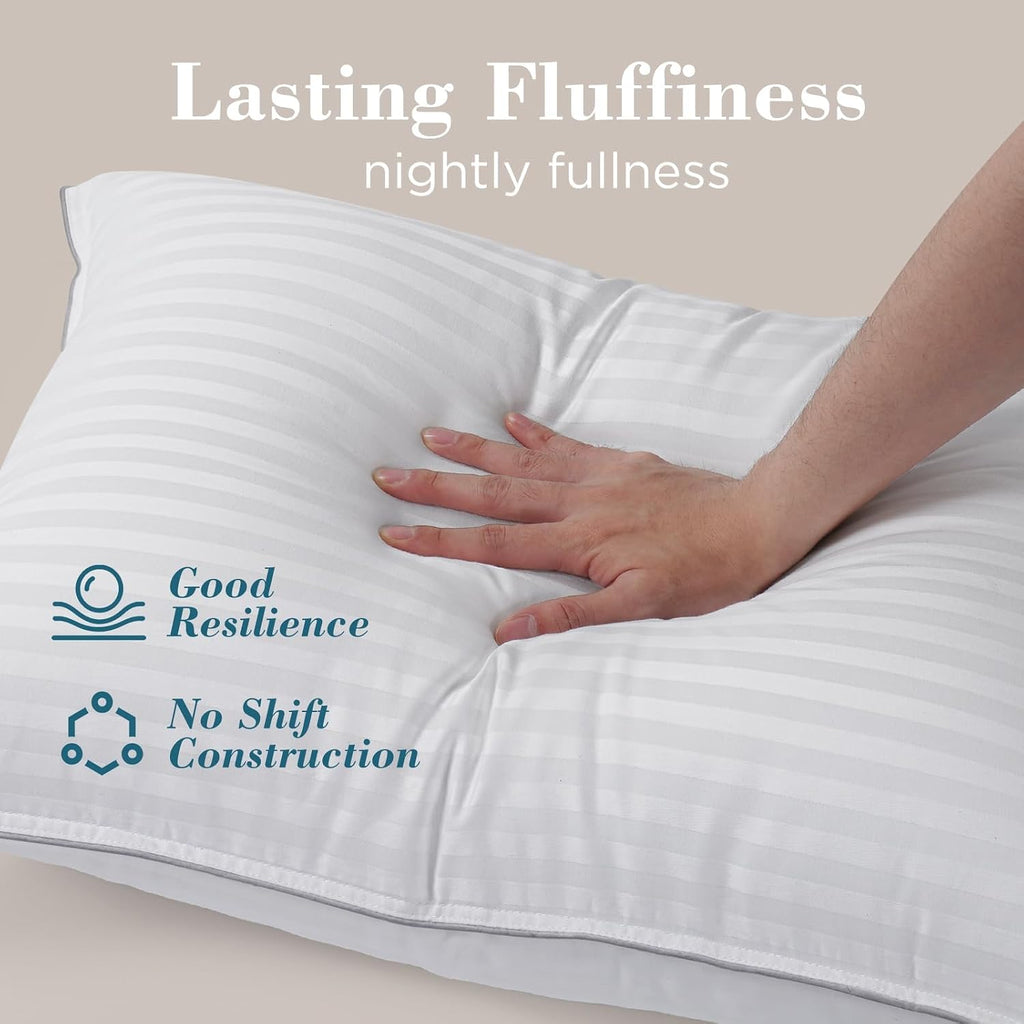 Viewstar Bed Pillows Queen Size Set of 2, Hotel Collection, Down Alternative Soft Pillow for Back, Stomach or Side Sleepers, Striped White-…