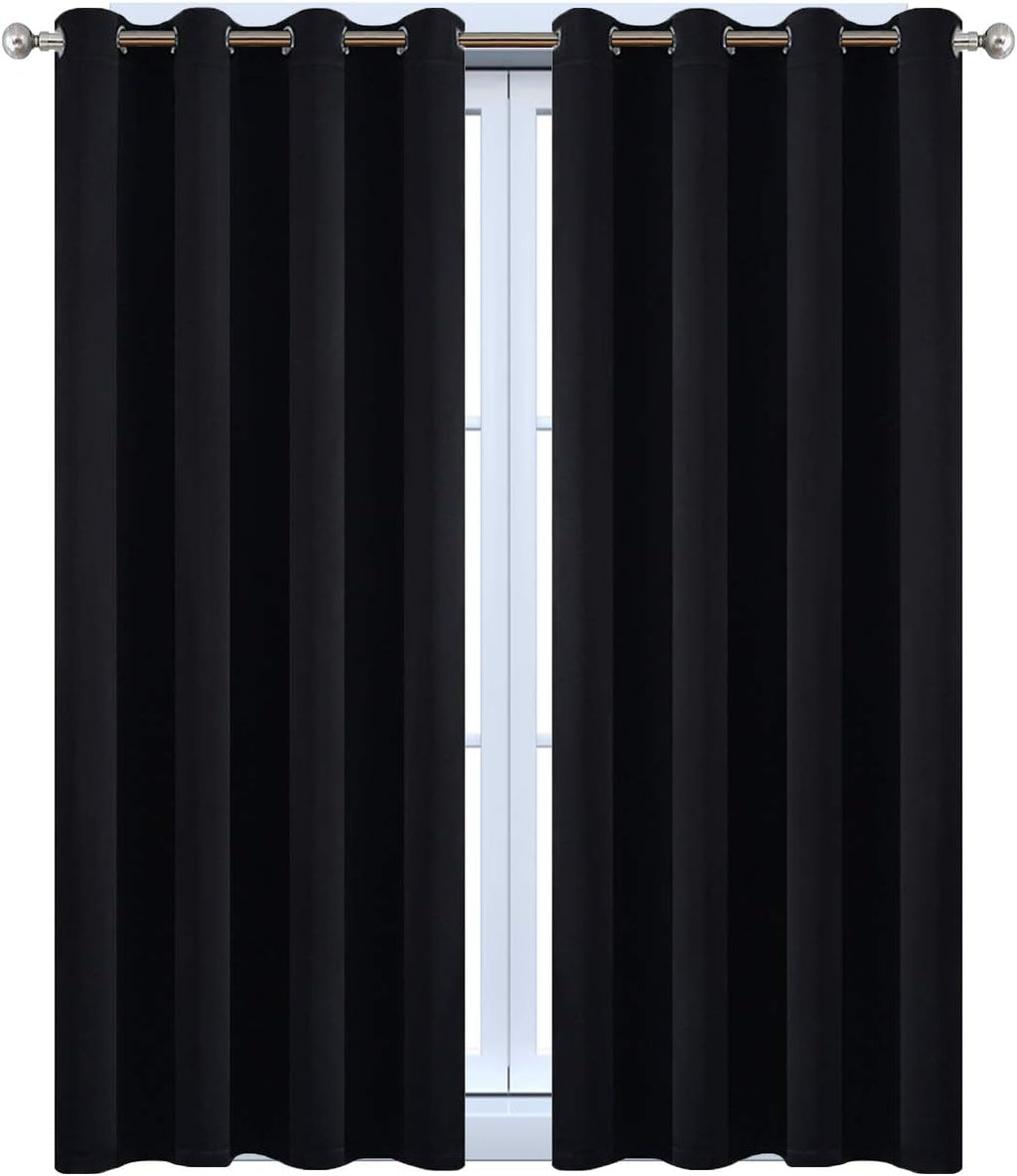 Yakamok Blackout Curtains for Bedroom, Thermal Insulated Blackout Grommet Top Drapes for Living Room, Black,52x45 Inch, 2 Panels