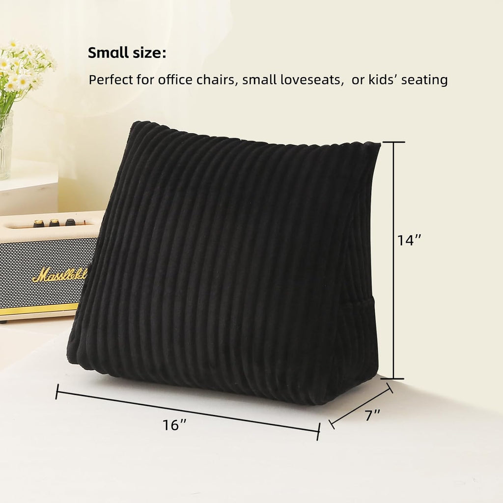 Corduroy Wedge Reading Pillow for Bed, 3 Sizes, 4 Colors for Bed, Sofa, Office Chair (Black, Small 16 * 14 * 7in)