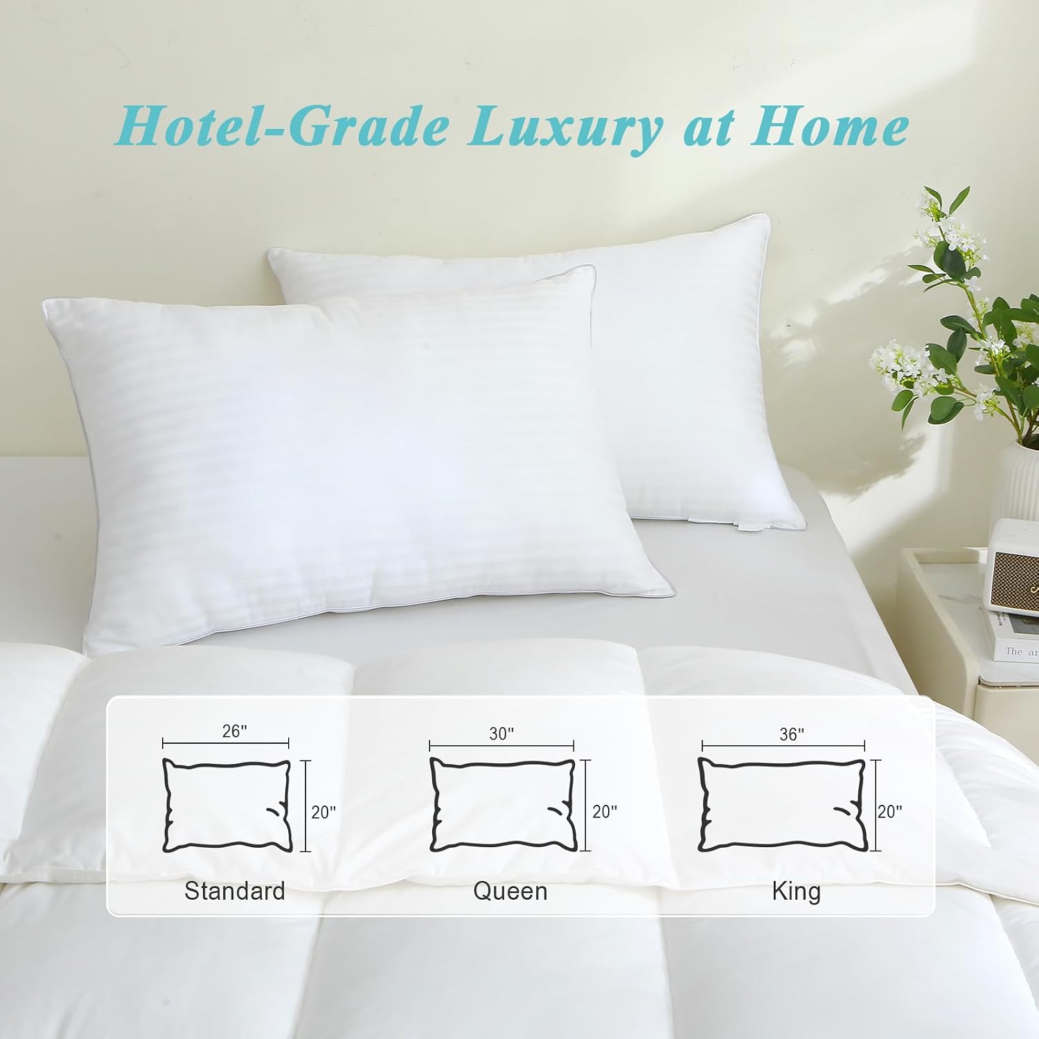 Bed Pillows Queen Size Set of 2-100% Cotton Cover, Down Alternative Gel Polyfill Filled, Flat Soft Medium Adjustable Hotel-Style Pillow…