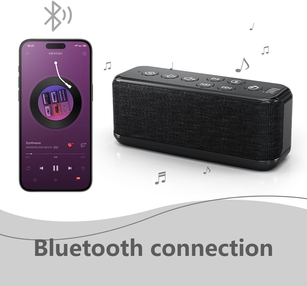 Sound Machine with Bluetooth Speaker, Rechargeable White Noise Machine, Powerful Battery for Sleep, Office, Privacy, Timers Memory…