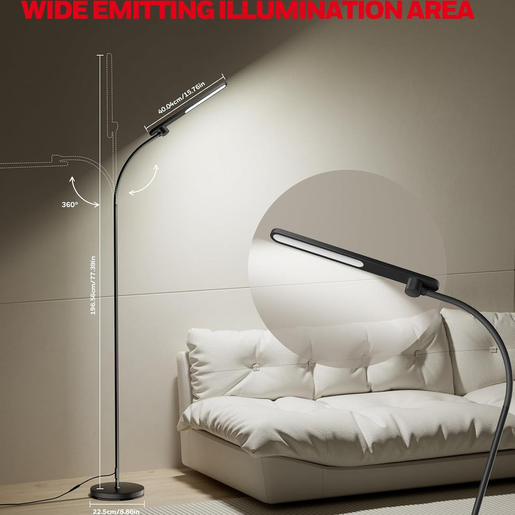 HoneywellAirComfort Honeywell LED Floor Lamp for Reading, CRI97 Full Spectrum Gooseneck Floor Lamp with Remote, Eye-Caring Dimmable Standin…