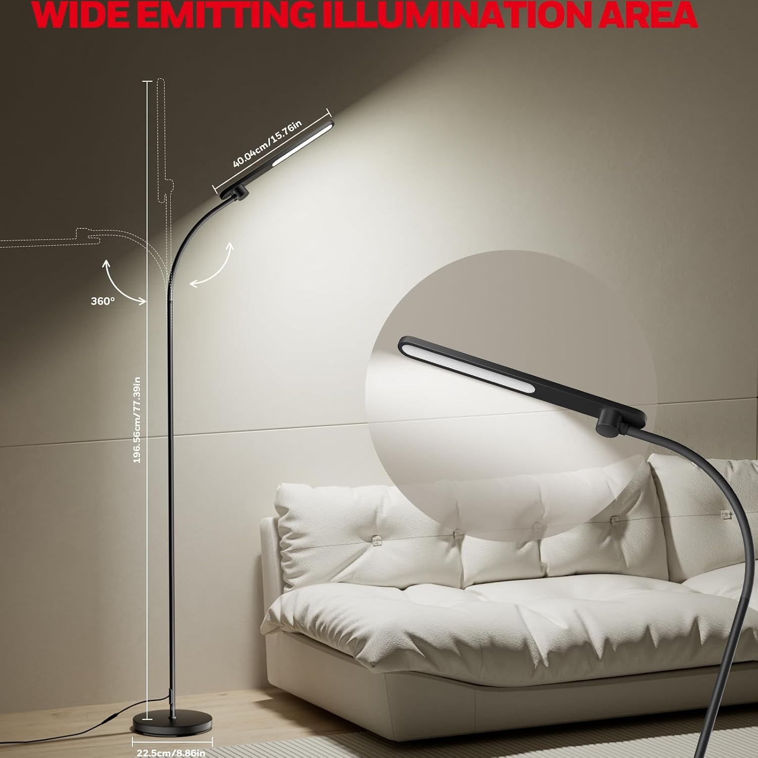 HoneywellAirComfort Honeywell LED Floor Lamp for Reading, CRI97 Full Spectrum Gooseneck Floor Lamp with Remote, Eye-Caring Dimmable Standin…