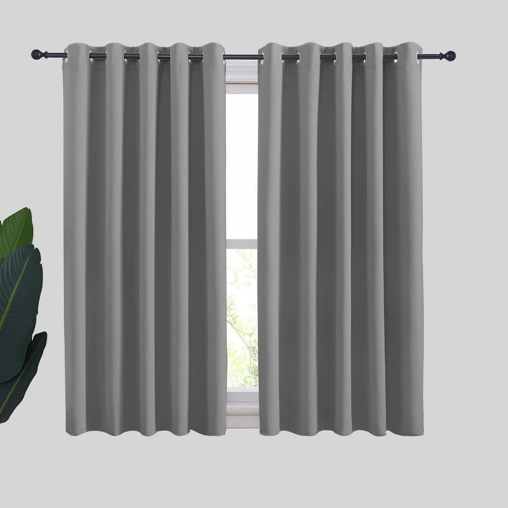 NICETOWN Silver Grey Blackout Curtain Panels for Bedroom, Thermal Insulated Extra Wide Blackout Draperies and Drapes for Basement (2…