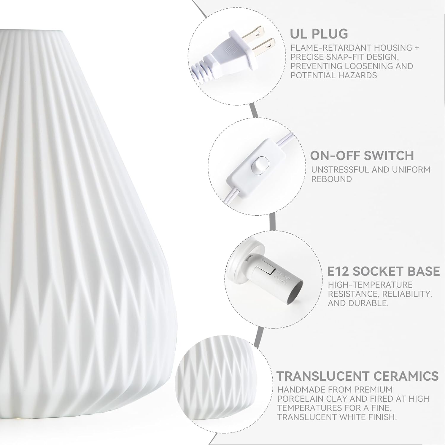 ZUIKAIG 9.1" Modern Ceramic Table Lamp, White Bedside Table lamp, Night Lamp, Decorative Lamp, Ambient Lighting, Artistic lamp, Suitable…
