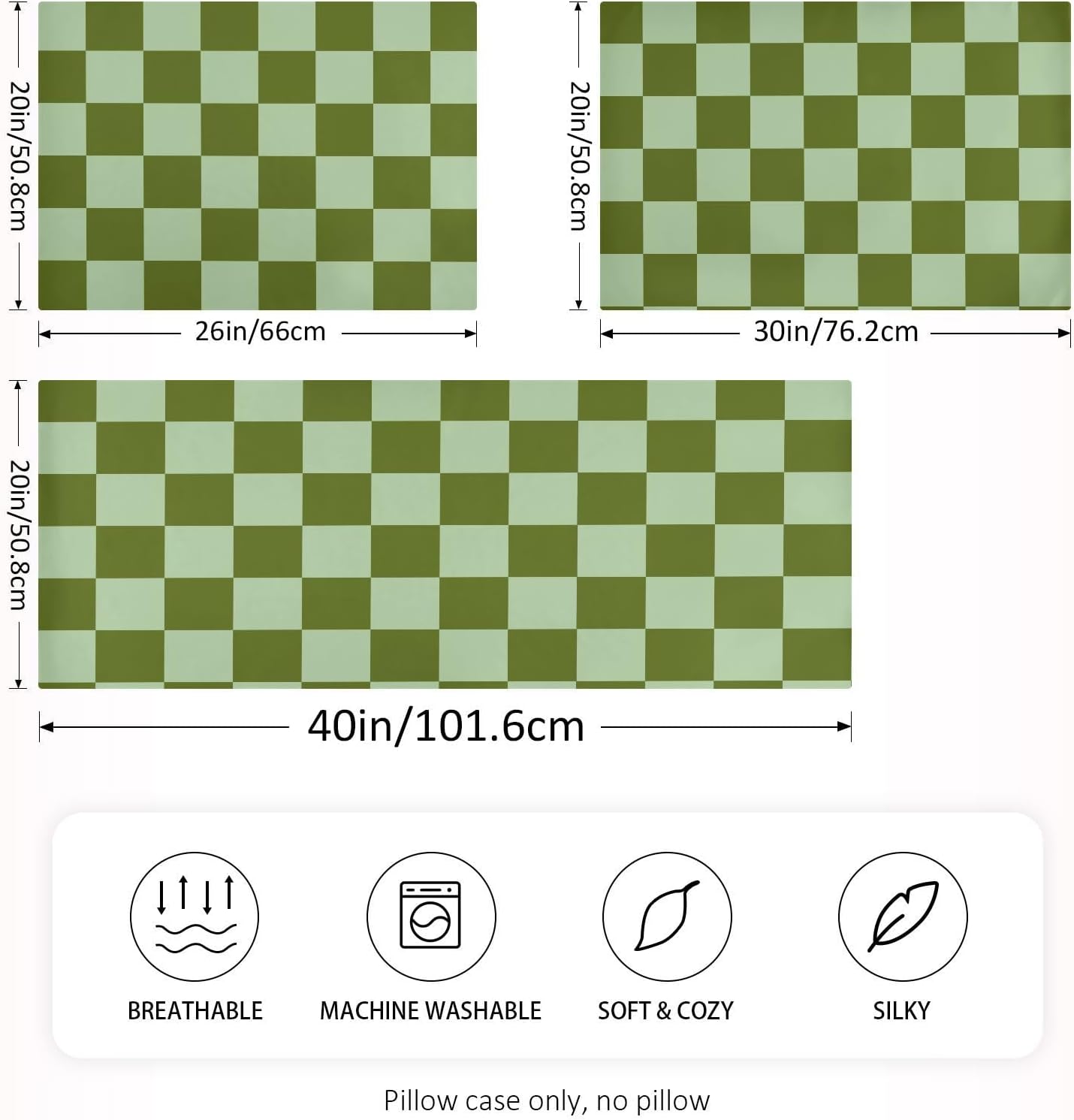 Checkerboard Green Plaid Print Pillow Covers Silk Pillowcase for Hair and Skin Breathable Soft Satin Pillowcase Queen Size Pillow Case…