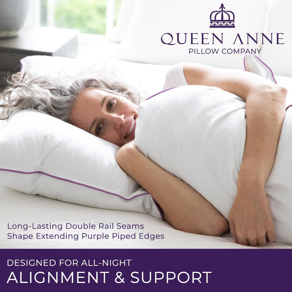 QueenAnnePillowCompany Queen Anne Hotel Pillows King Size Bed Pillows for Sleeping, Set of 2 – Adjustable Luxury Down Alternative for Side…